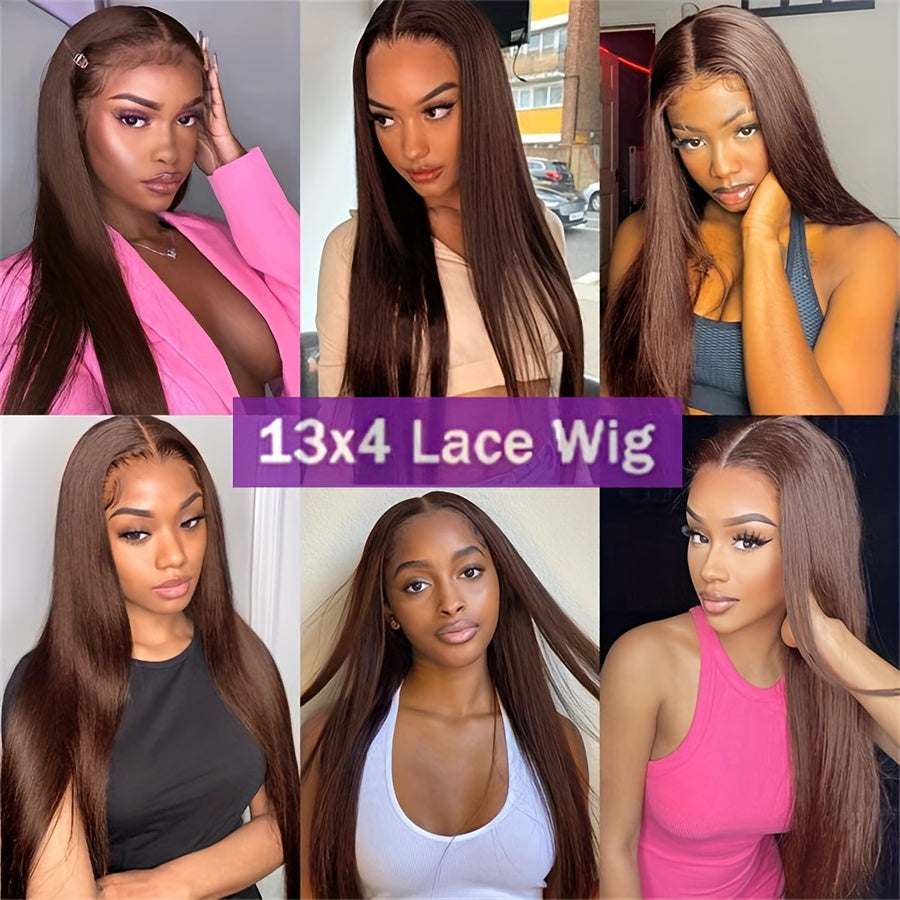 30-40 Inch Long Straight 13x4 Lace Front Wig for Black Women - Brazilian Remy Human Hair, Pre-Plucked Natural Hairline, Glueless HD Lace, Bone Straight, Full Coverage, Elegant Style